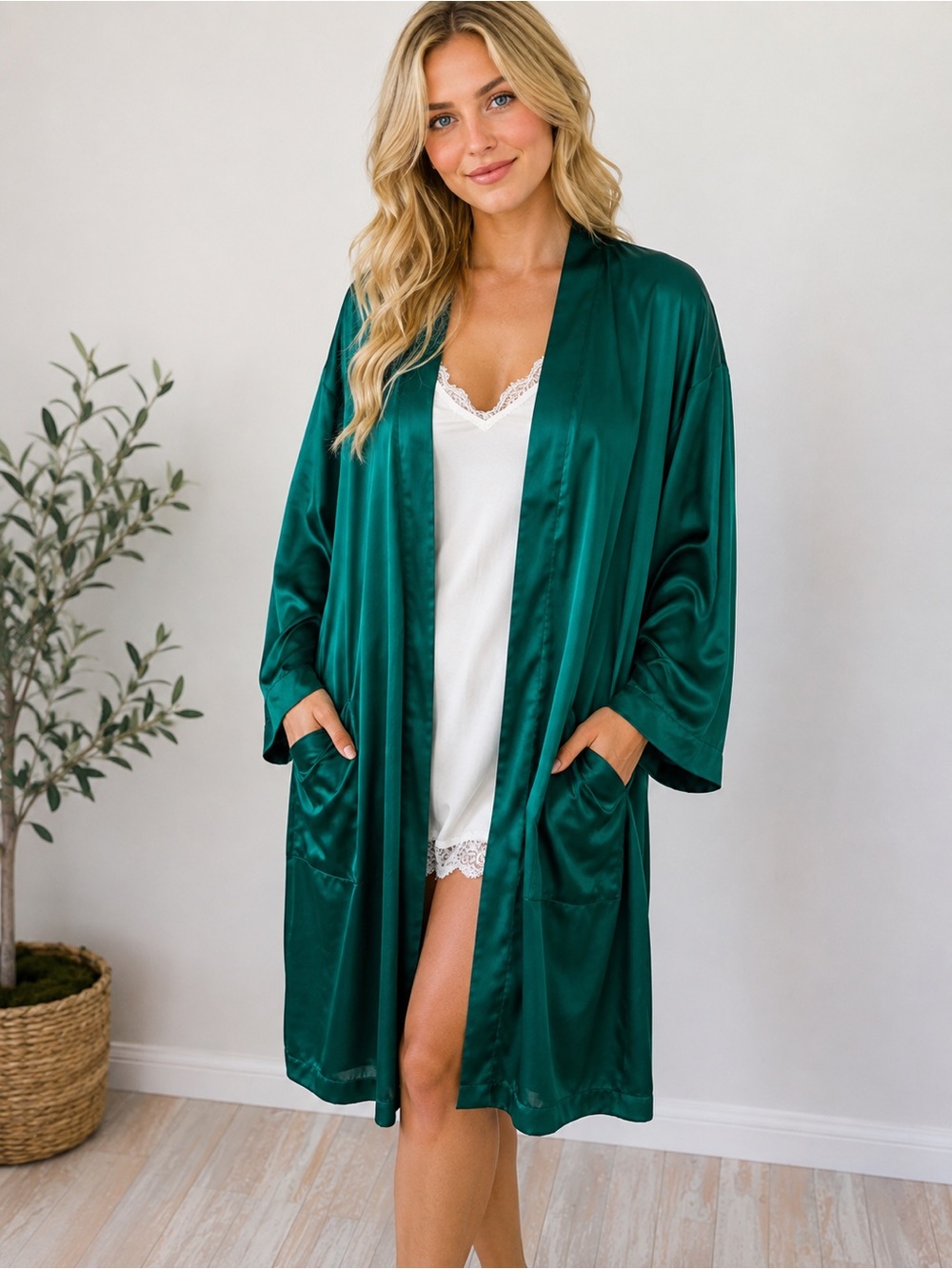 Emerald 100% silk Kimono Robe - Unisex Intimates & Sleepwear
